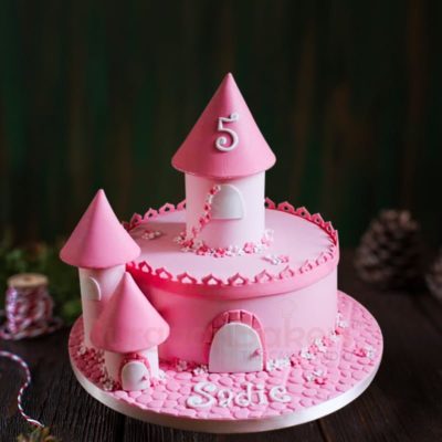pink princess castle cake