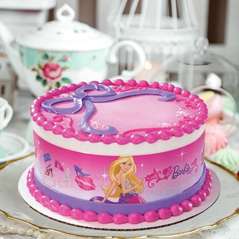 pink purple barbie cake