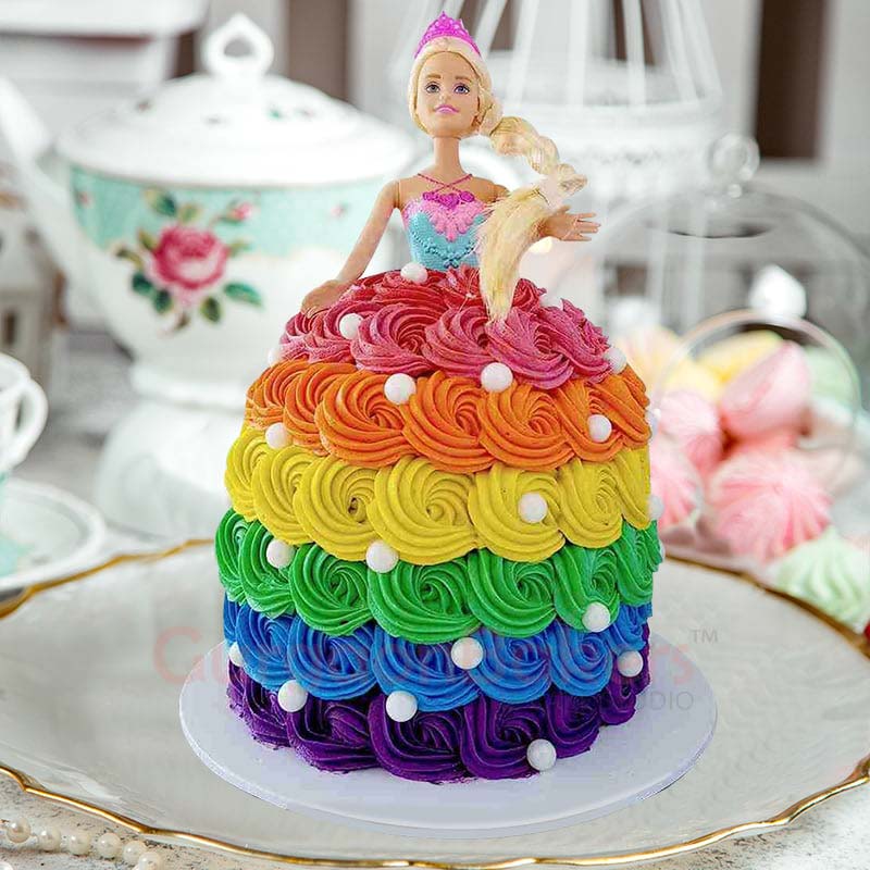 rainbow barbie cake
