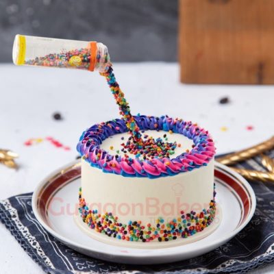 colorful birthday anti gravity cake