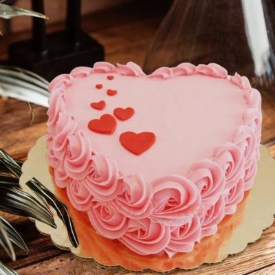 elegant baby pink heart cake
