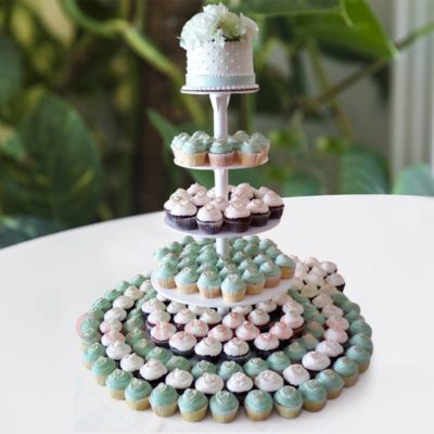 white elegant wedding cupcakes tower