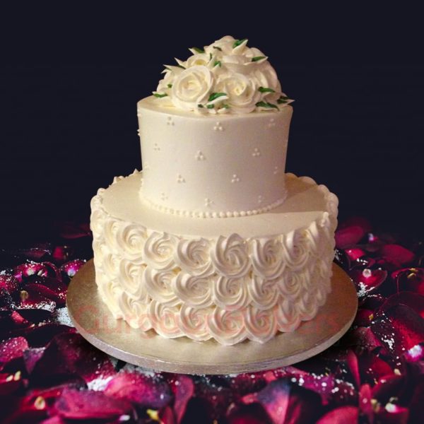 wedding cake with flowers cascading