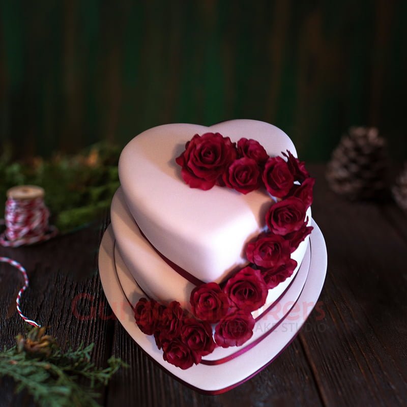 2 Tier Heart Shape Engagement Cake With Ring | Susie's Cakes