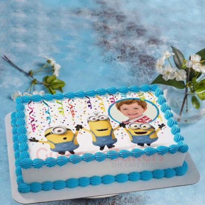 minion party cake with your childs photo