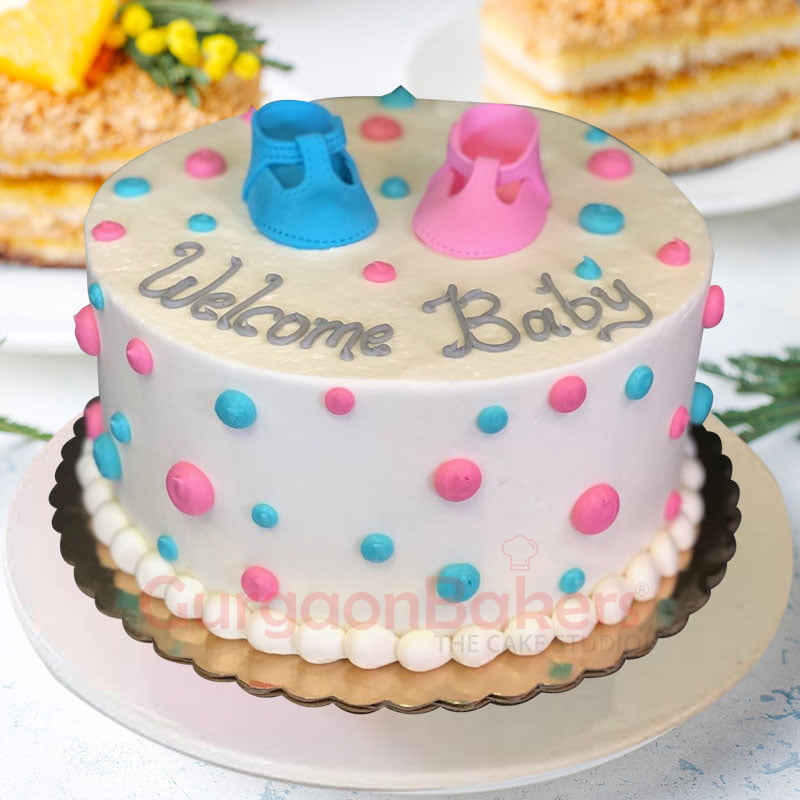 adorable blue and pink polka dots cake