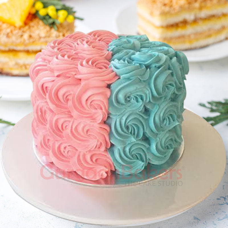 charming pink and blue gender reveal cake