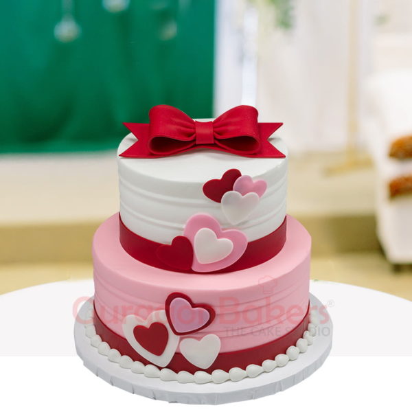 two tier ribbon cake