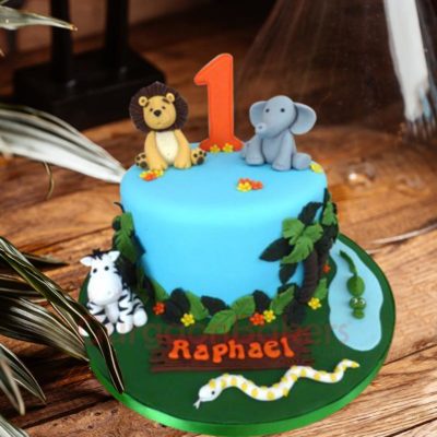 contemporary jungle theme cake