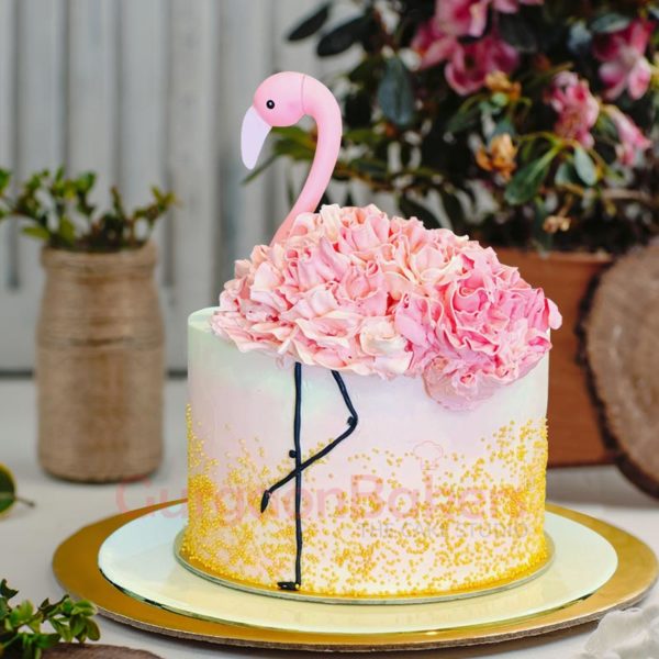 pink flamingo creamy birthday cake