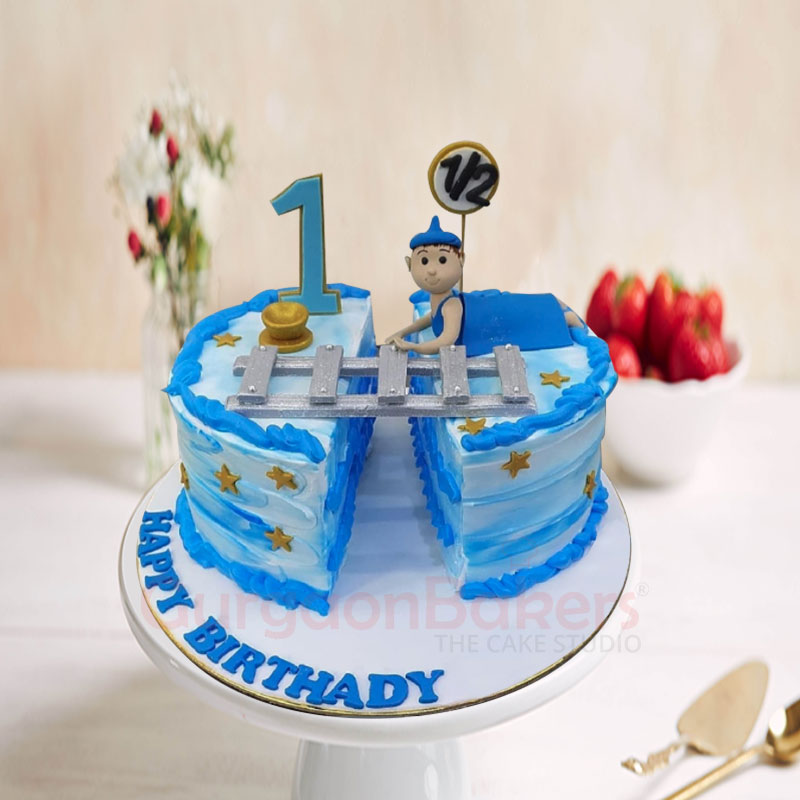 Handsome Blue Half Birthday Cake