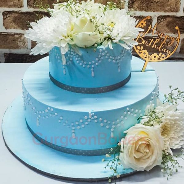 Tiffany Blue 2-Tier Cake Front