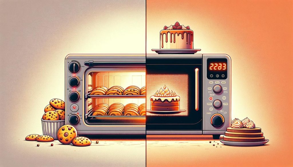 An informative graphic comparing OTGs and microwaves, showcasing their different uses in the baking process.