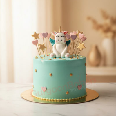 Beautiful unicorn cake with pastel colors and decorative stars
