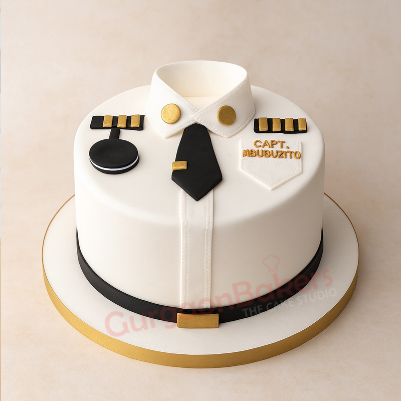 cake-for-pilot-captains-delight Beautiful 'cake for pilot' designed like a pilot uniform with gold accents