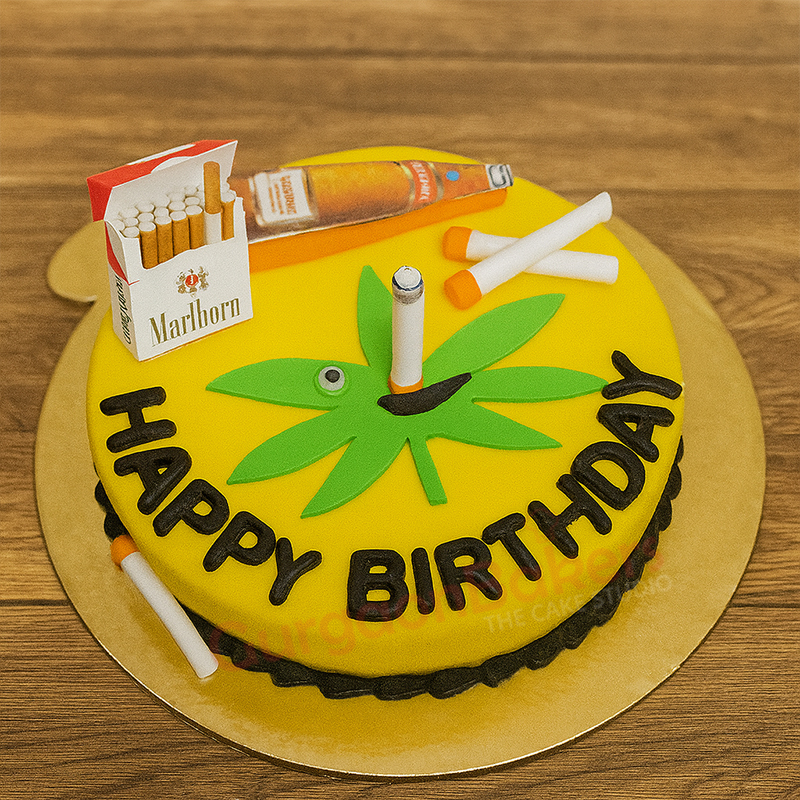 cheers-to-friendship-cake Custom cake for a friend's birthday featuring playful elements like cigarettes and beer