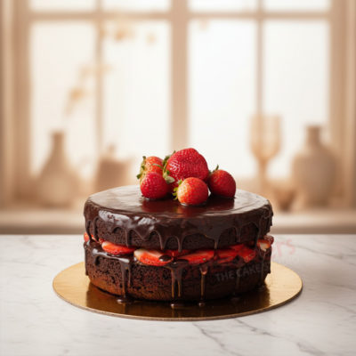 Chocolate Strawberry Cake with fresh strawberries on top