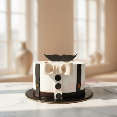 A beautifully designed tuxedo Father's Day cake from Gurgaon Bakers