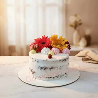 Floral Delight Less Cream Cake with fresh flowers