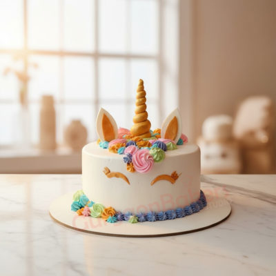 Delicious freshly baked unicorn cake with vibrant colors