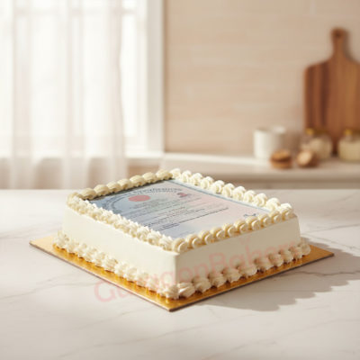 Graduation photo cake decorated with cream and an edible image