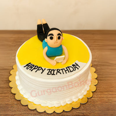 Lazy Day Birthday Cake with a character lying and holding a phone