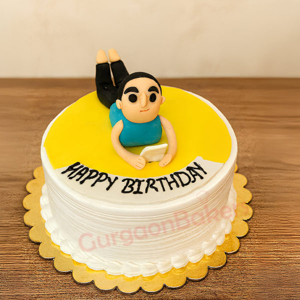 Lazy Day Birthday Cake with a character lying and holding a phone
