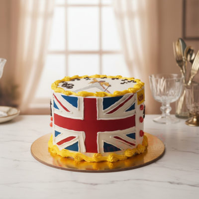 Custom Union Jack cake with vibrant colors, perfect for celebrations