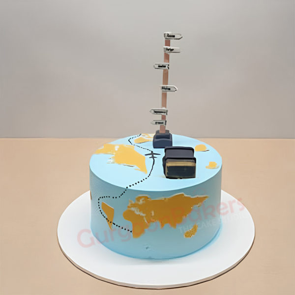 A beautiful farewell cake with a world map design, perfect for goodbye celebrations