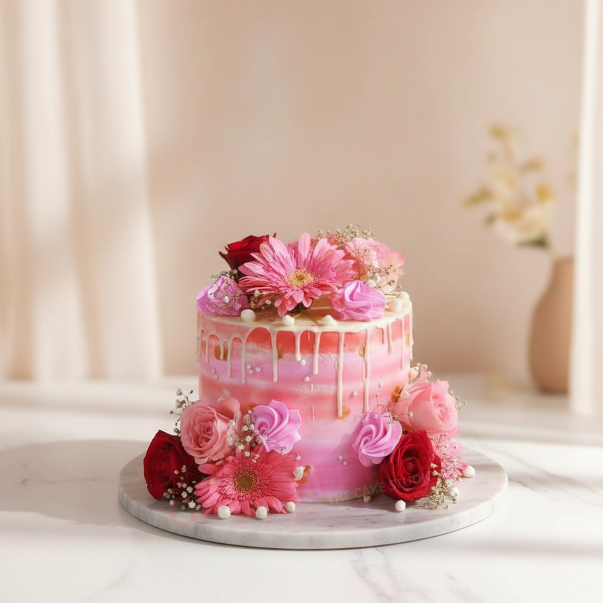 Blossom Delight Anniversary Cake Beautiful pink anniversary cake adorned with flowers