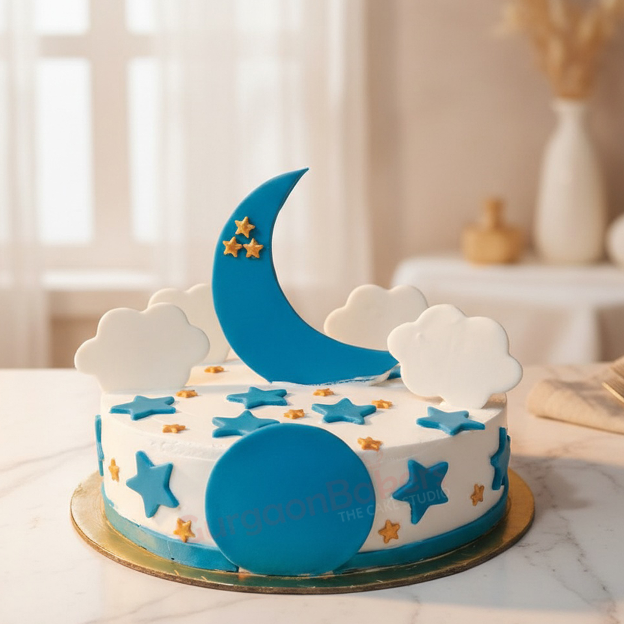 dreamy-night-baby-shower-cake Dreamy Night Baby Shower Cake with moon and stars
