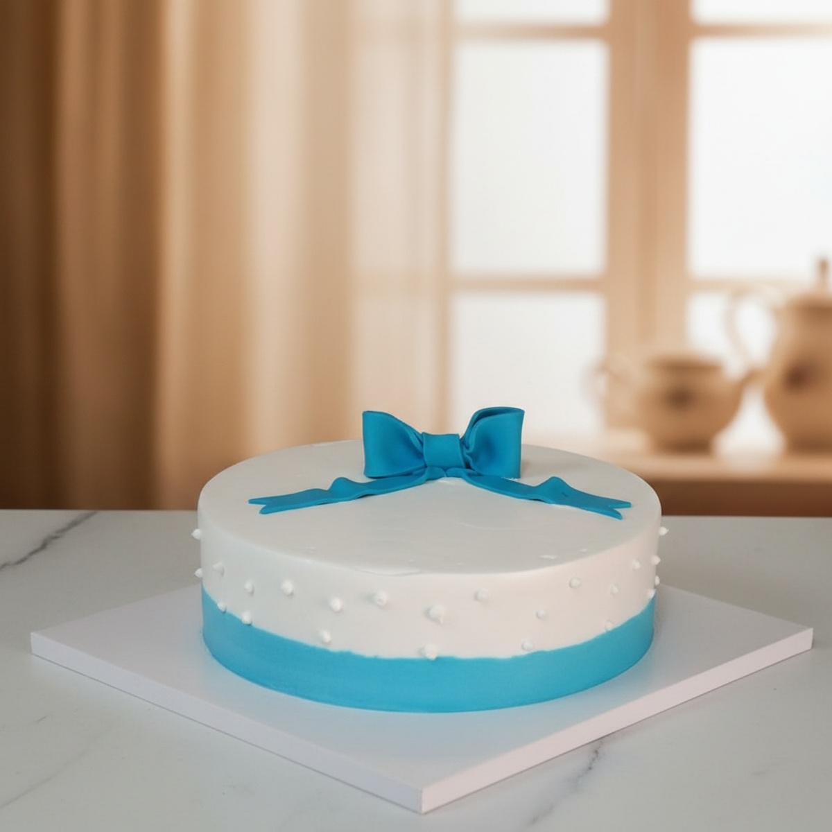 elegant-ribbon-cake-gurgaon-bakers Elegant ribbon cake with blue ribbon detail