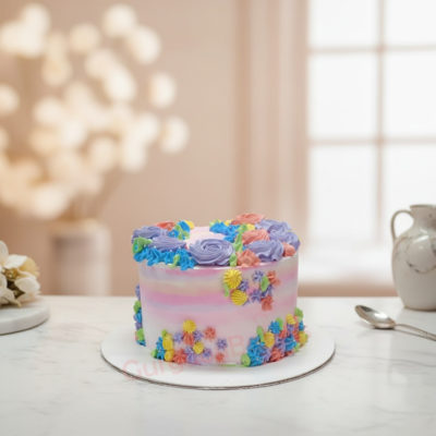 Floral Delight Birthday Cake with colorful flowers