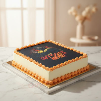 Custom Get Over Here! photo cake with orange icing