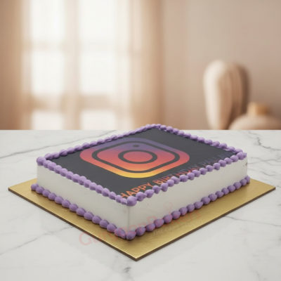Insta photo cake with an Instagram logo design and purple borders