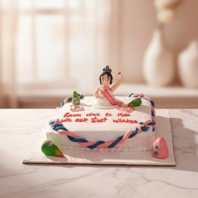 Custom mommy-to-be cake with figurine and decorations