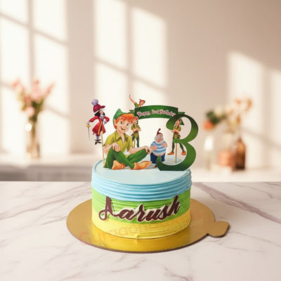 Colorful Peter Pan themed birthday cake for kids