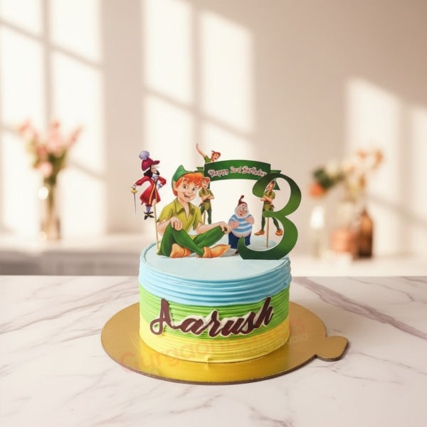 Colorful Peter Pan themed birthday cake for kids