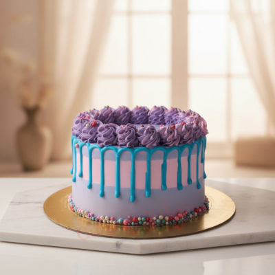Whimsical Drip Cake with colorful frosting and drip effect
