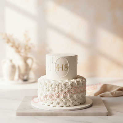 Elegant white wedding tier cake with floral design