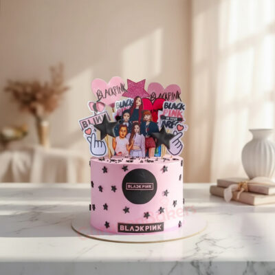 A beautifully designed Black Pink cake with colorful decorations
