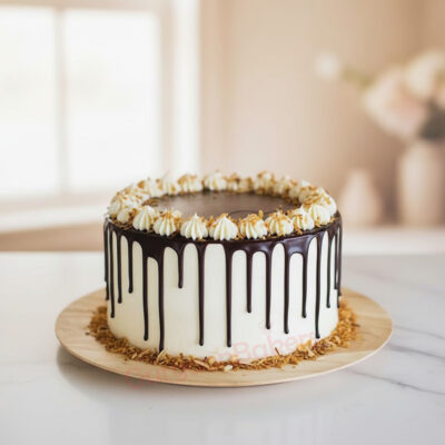 Healthy Delight Cake with chocolate ganache and decorative frosting