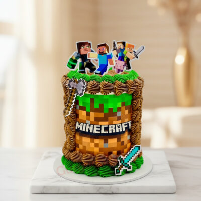 Minecraft Adventure Cake with game characters and vibrant frosting