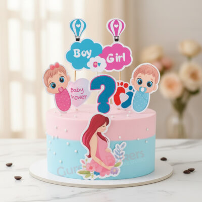 Colorful baby shower cake with decorations