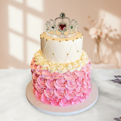 Beautiful two-tier princess cake with crown decoration