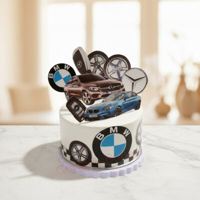 BMW-themed luxury cake with car decorations