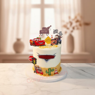 Boy Car Birthday Cake featuring Lightning McQueen and Mater