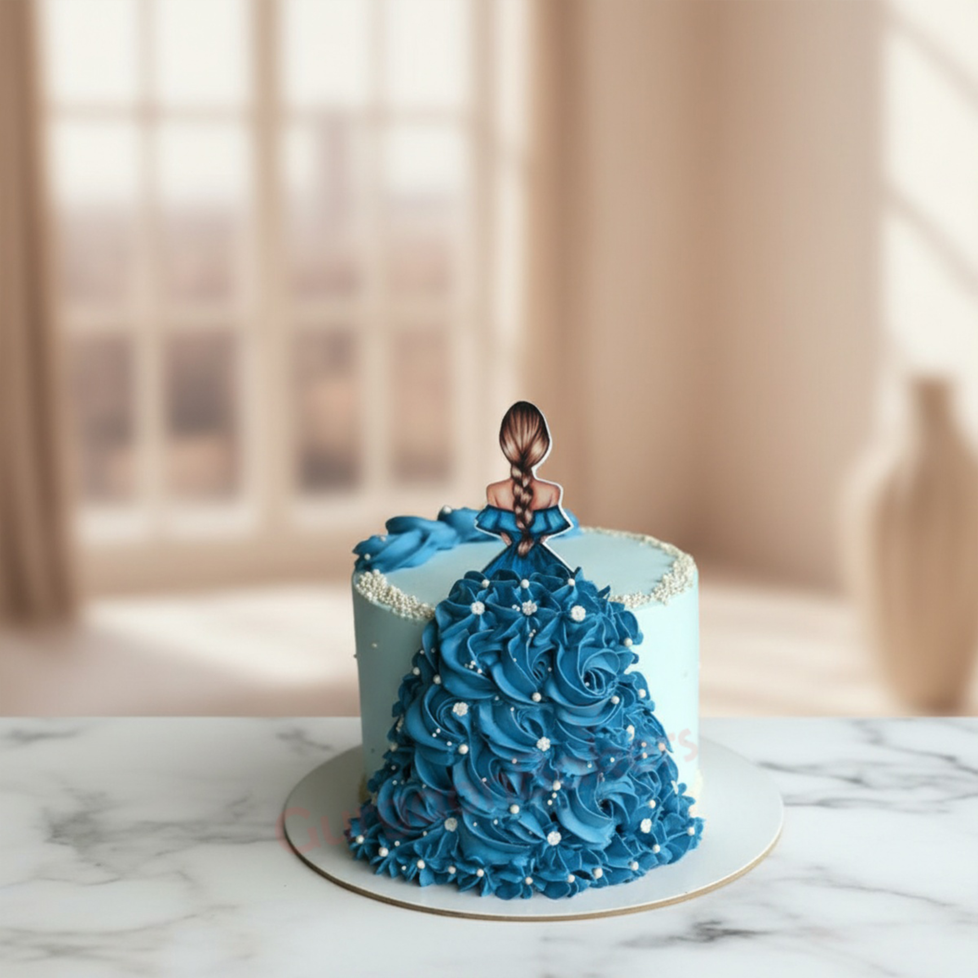 Made Elegant Bride to Be Cake Beautiful bride to be cake decorated with blue icing and a cake topper