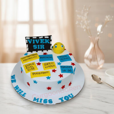 A personalized farewell party cake with messages