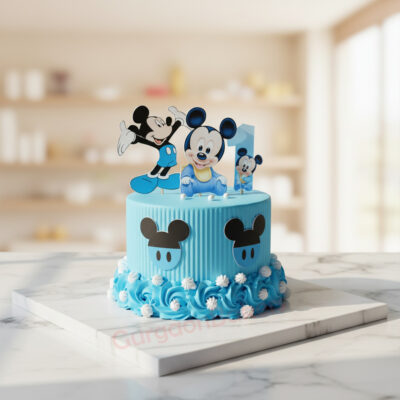 First Birthday Mickey Cake with vibrant decorations